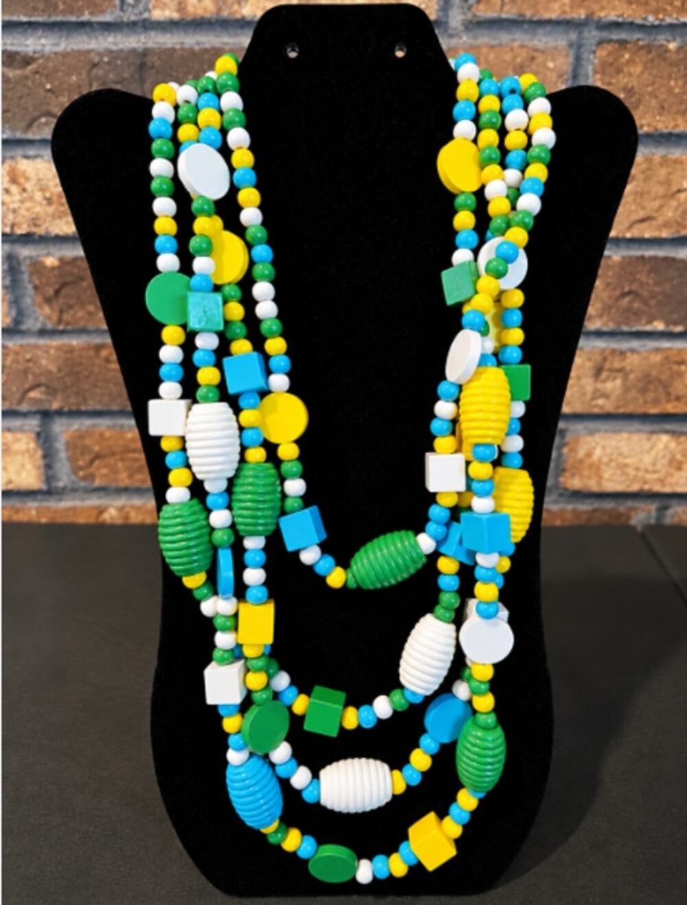 Multi Layer Wooden Bead Necklace & Matching Round Earrings Multi Color